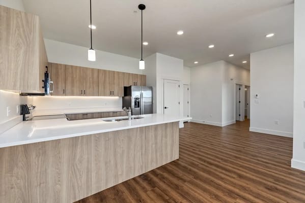Modern interior of a kitchen in a stylish apartment