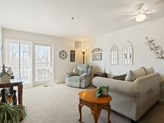 Cozy living room setup in a senior apartment