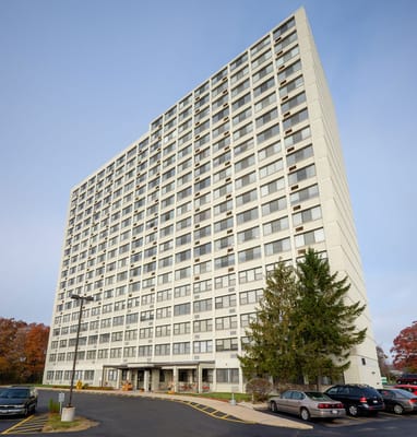 Exterior view of a senior living facility building
