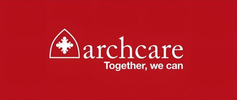 Archcare facility logo on a red background