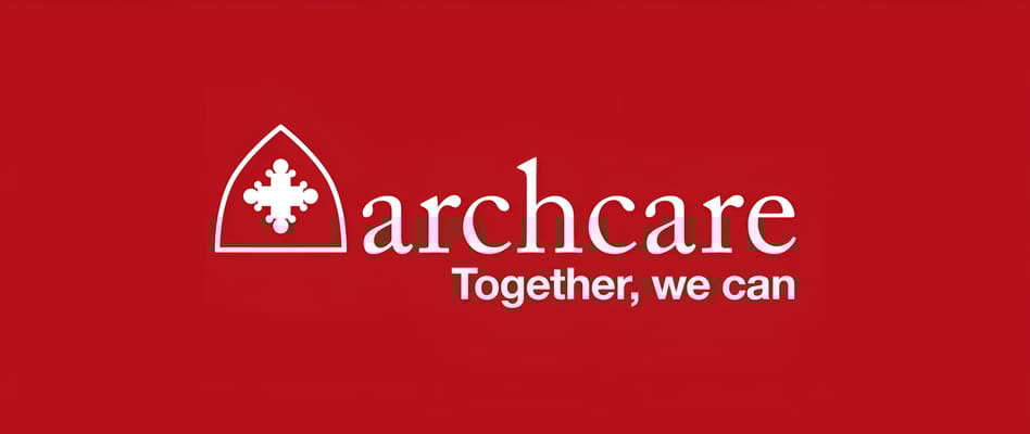 Archcare facility logo on a red background