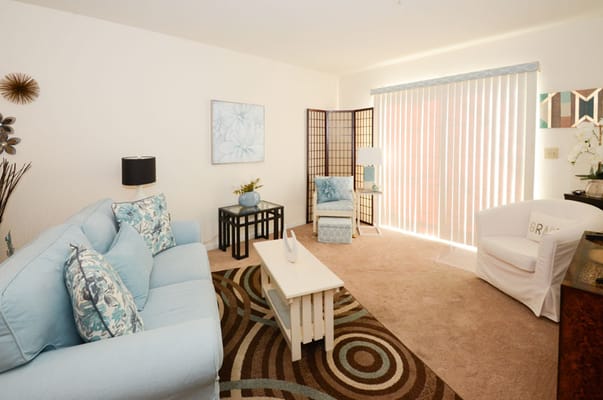 Bright interior living space with comfy furnishings