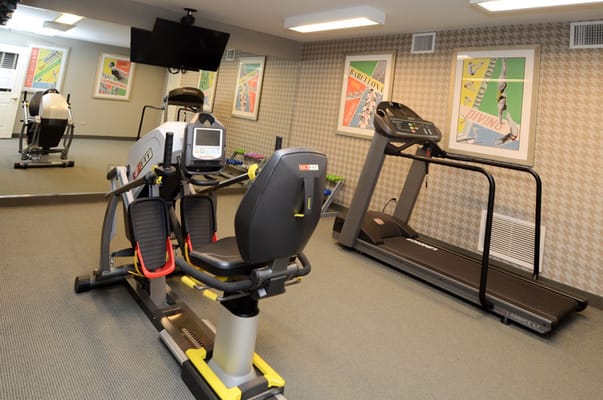 Fitness equipment in a senior living facility gym