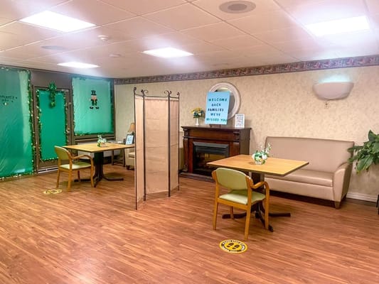 Interior view of a common area with seating