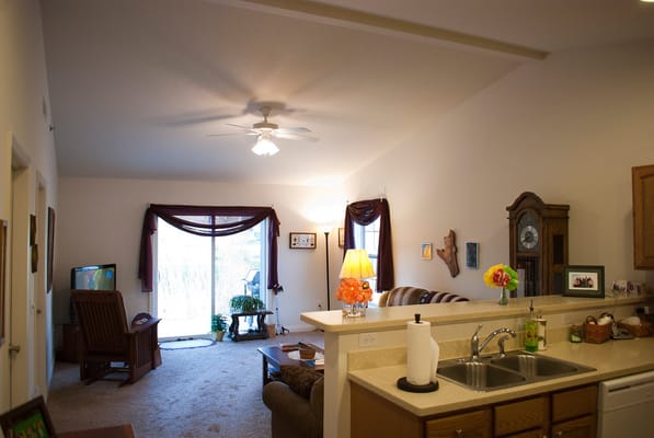 Cozy interior of a resident apartment with seating area.