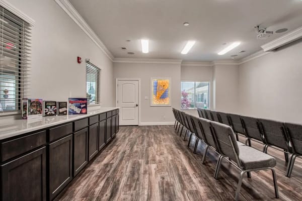 Interior view of a common area with seats