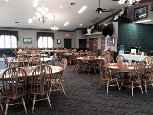 Interior view of dining room with empty tables