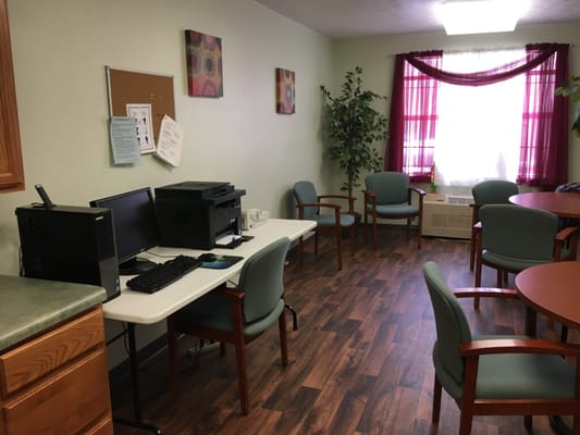 Common area with computers and seating