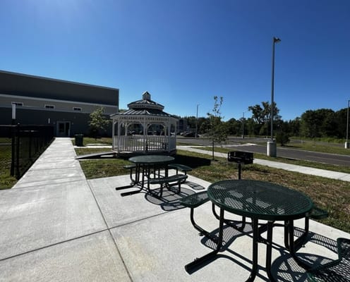 Outdoor gazebo and seating area at the facility