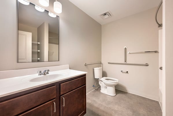 Accessible bathroom in a private resident room