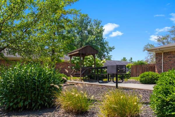 Outdoor picnic area with gazebo and grill