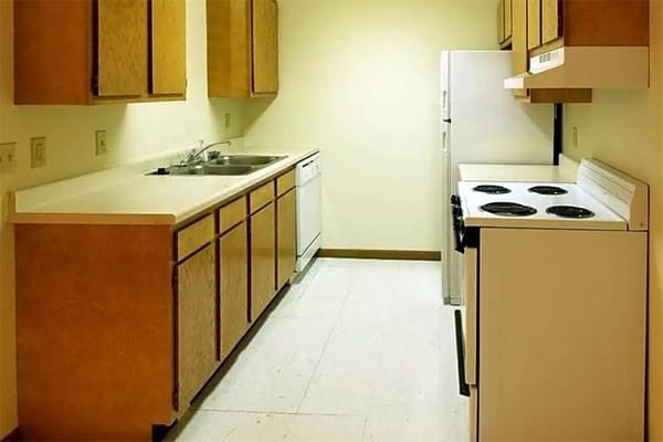A kitchenette area in a senior living facility