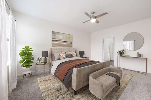 Stylish bedroom setup in a senior living facility