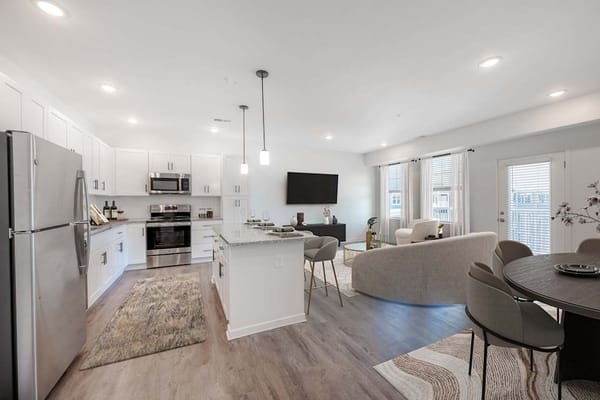 Modern kitchen and living area in a luxury apartment
