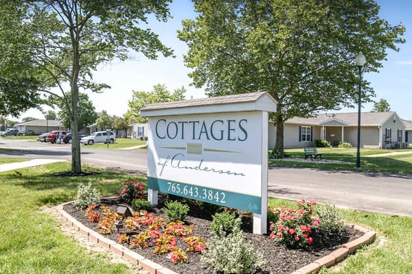 Signage for Cottages of Anderson with landscaping