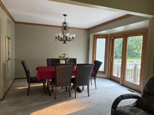 Dining area with a table set for meals