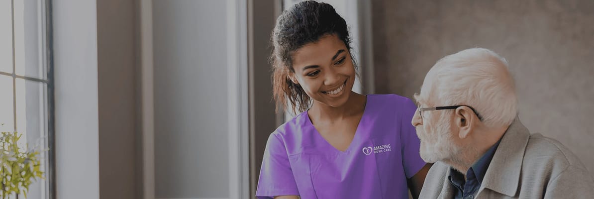 Caregiver interacting with a senior resident