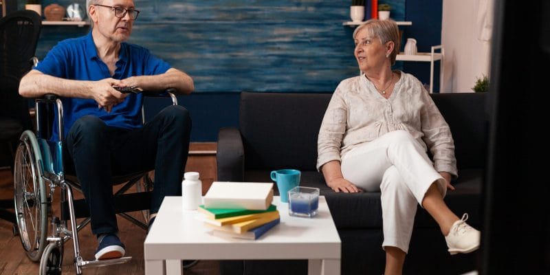 Residents having a conversation in a common area