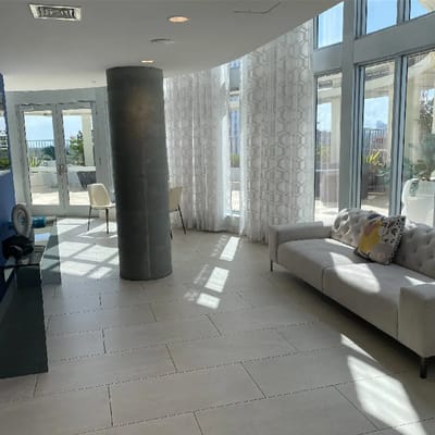 Bright and modern common area with large windows