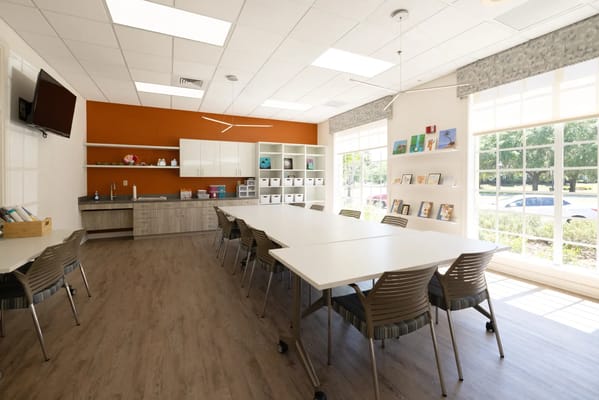 Bright and spacious common area with large windows