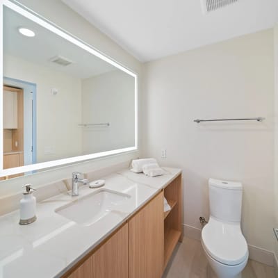 Modern bathroom with a clean design and amenities