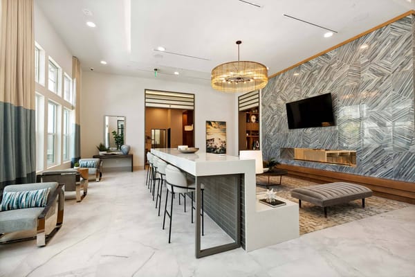 Lobby with modern decor and seating areas