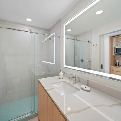 Modern bathroom with a stylish vanity and shower