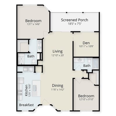 Architectural floor plan of a residential unit layout