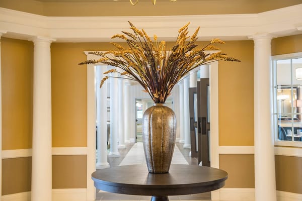 Decorative flower arrangement in a common area