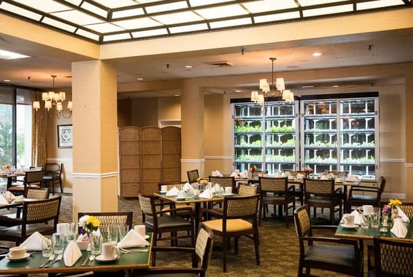 Dining area set up for a meal service