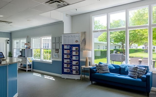 Bright common area with outdoor view
