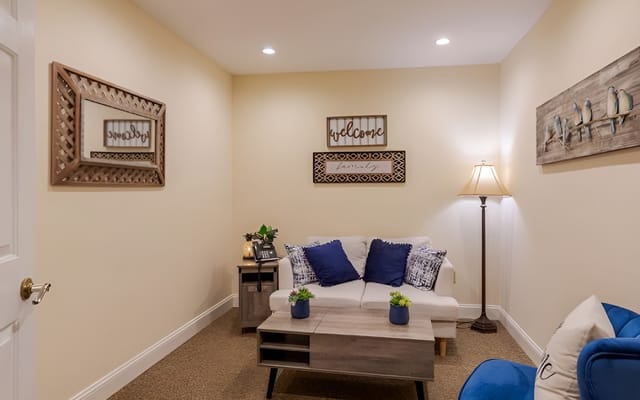 Cozy lounge area with decor and seating