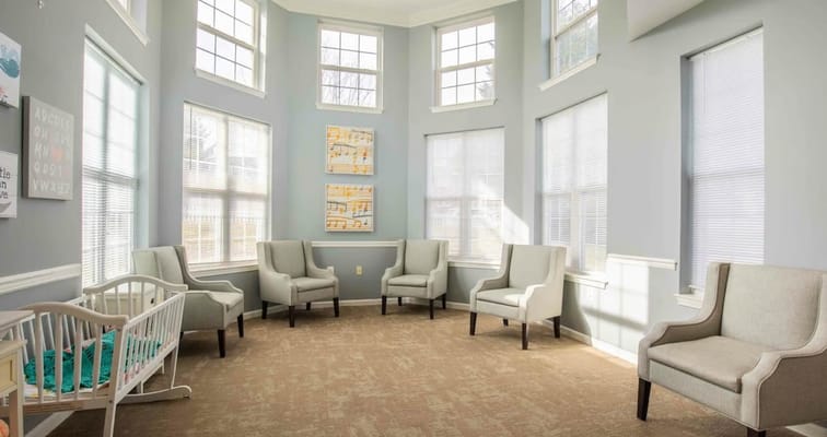 Bright common area with comfortable seating