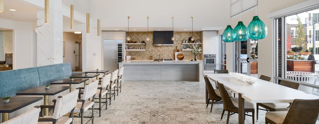 Bright dining area with modern furnishings