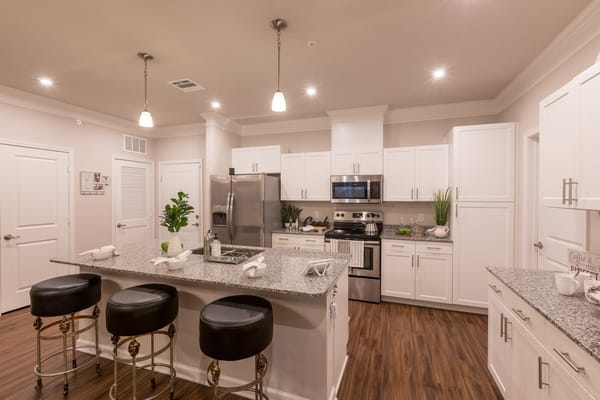Modern kitchen interior with granite countertops