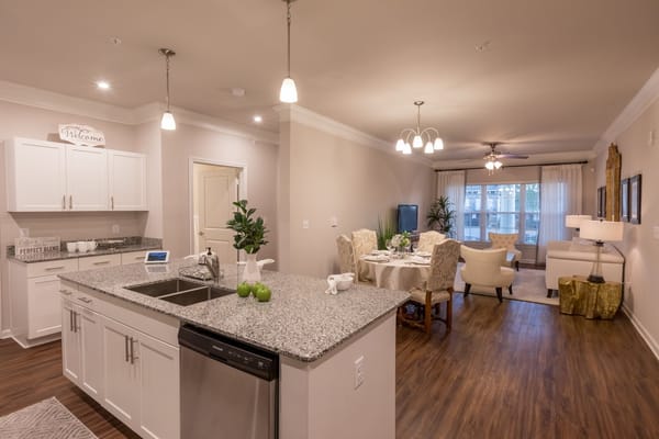 Interior view of a dining area and living space