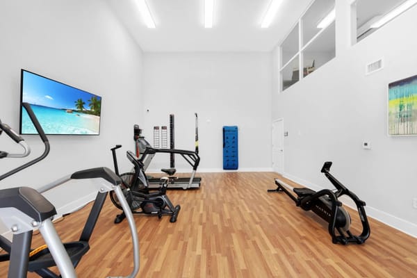 Interior view of a fitness room with equipment