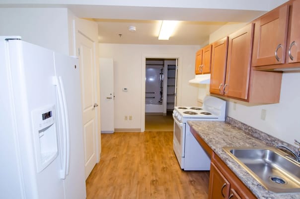 Interior view of a kitchen in an apartment