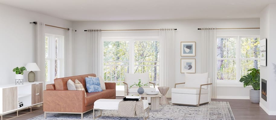 Bright and airy living room with modern furniture and large windows