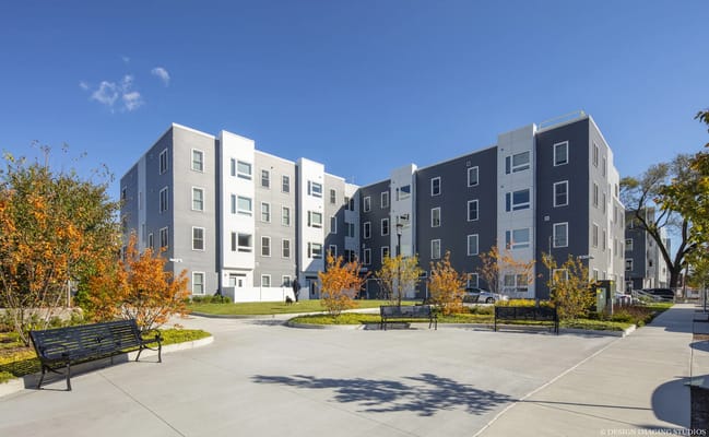 Exterior view of a modern assisted living facility