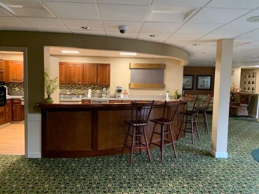 Interior view of a common area with a bar