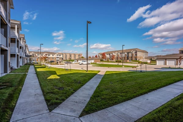 View of the outdoor space with walkways and buildings
