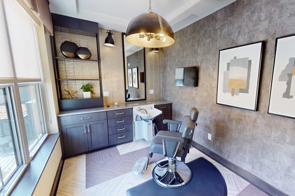 Hair salon area with modern decor