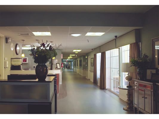 Interior view of a hallway in a nursing home