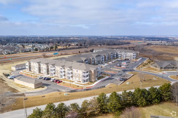 Aerial view of Connect55+ Shawnee facility and parking area