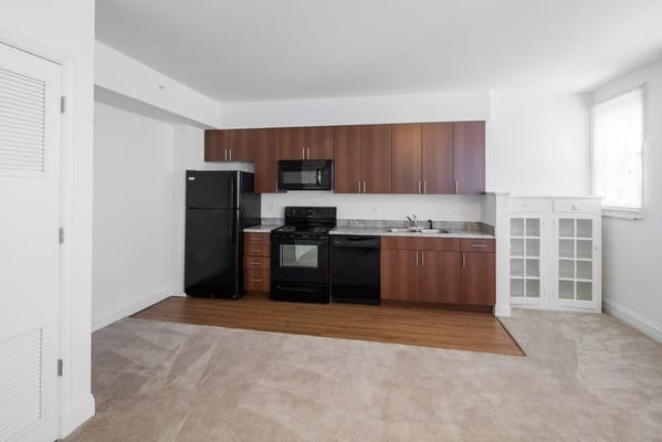 A view of a senior apartment kitchen area