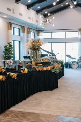 Elegant dining setup with a buffet in a common area
