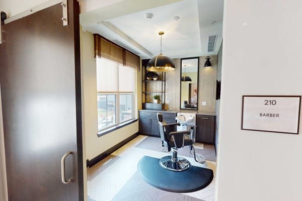 Interior view of the barber shop in facility