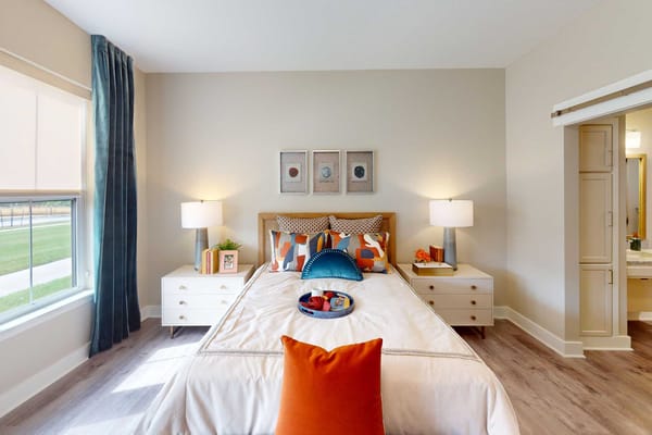 Cozy resident room with bed and decor