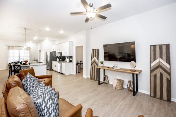 Bright and modern common area with seating